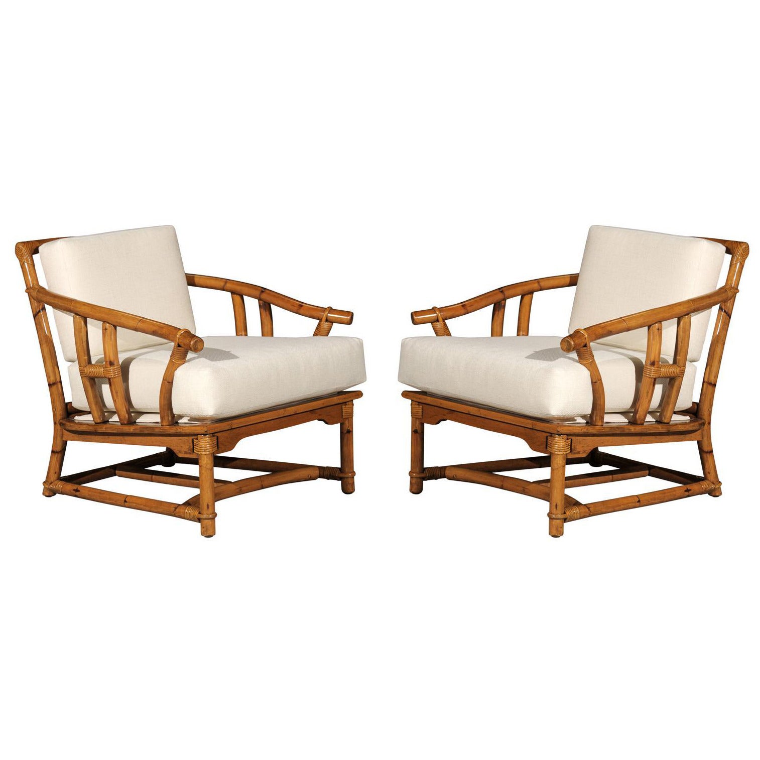 Superb Pair of Restored Vintage Ficks Reed Lounge or Club Chairs