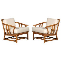 Superb Pair of Restored Vintage Ficks Reed Lounge or Club Chairs