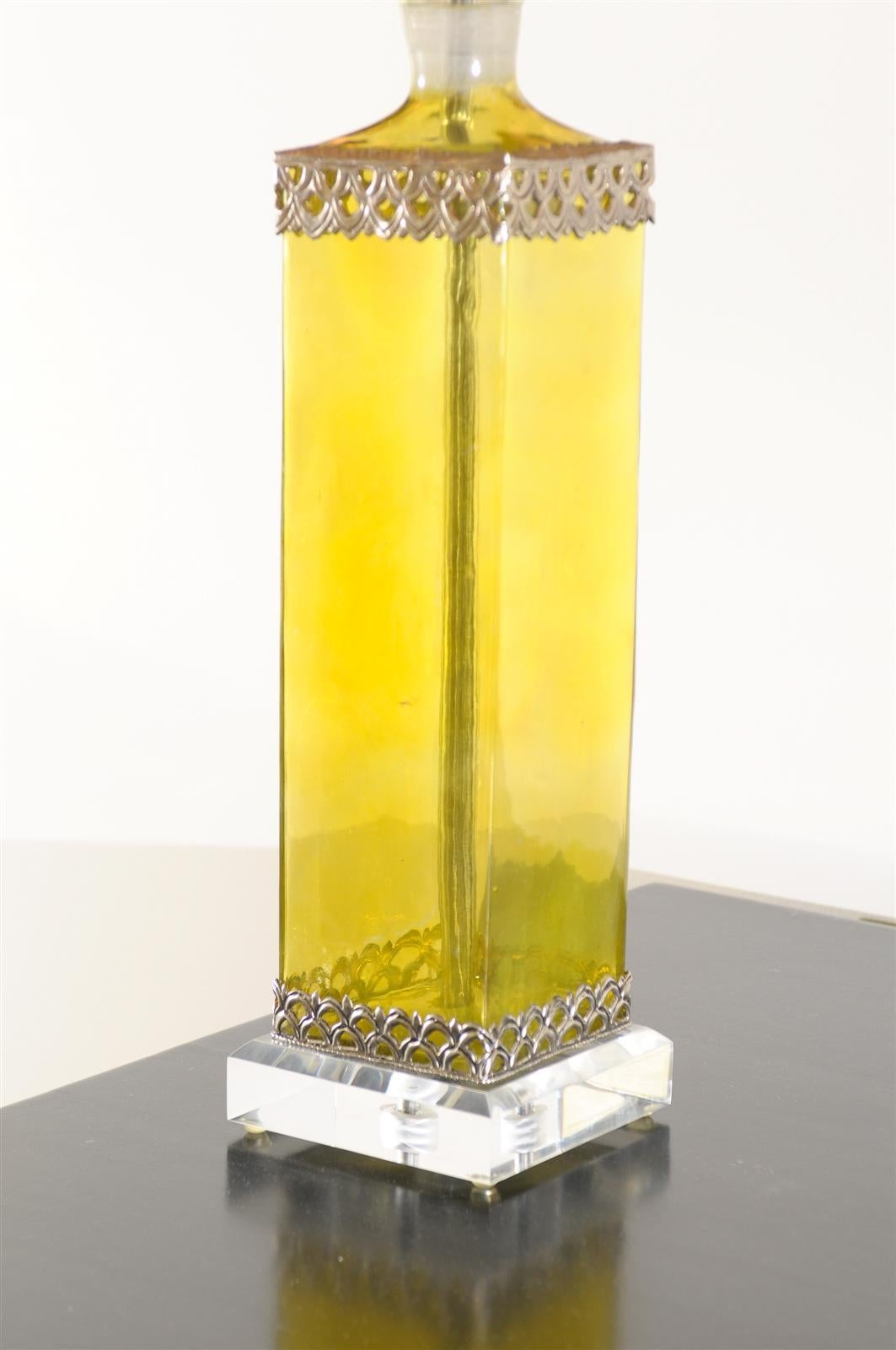 Paire de lampes vintage en verre soufflé avec détails en étain en vente 3