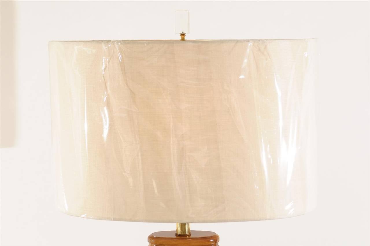 Pair of Modern Rattan Lamps with Brass and Lucite Accents 1