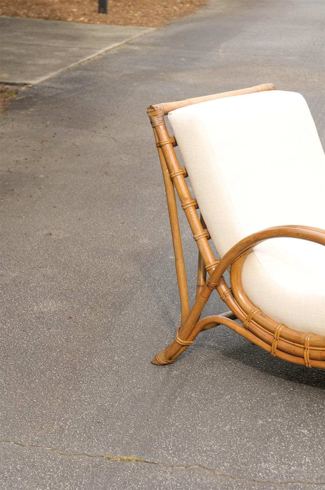 Rattan Killer Pair of Restored Vintage Lounge Chairs with Matching Ottoman