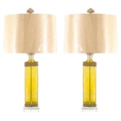 Pair of Vintage Blown Glass Lamps with Pewter Detail