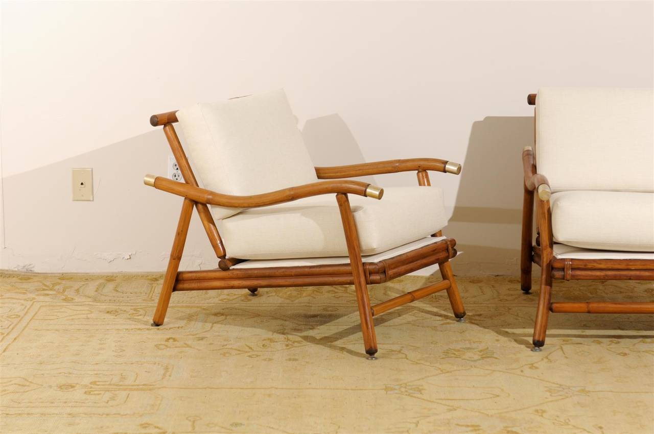 Restored Pair of Campaign Lounge Chairs by John Wisner for Ficks Reed 1