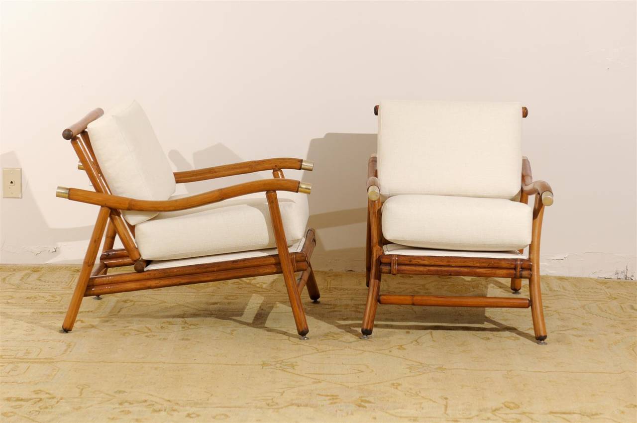 American Restored Pair of Campaign Lounge Chairs by John Wisner for Ficks Reed