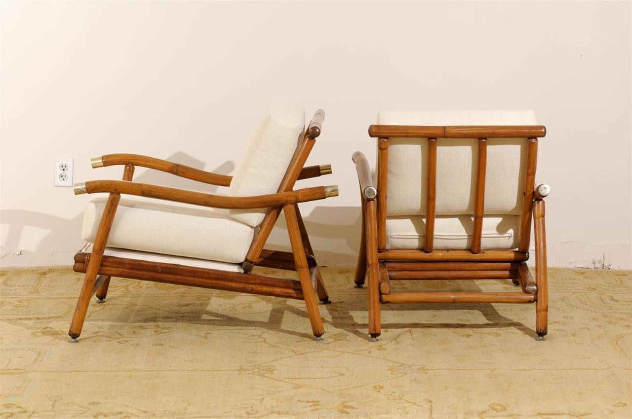Restored Pair of Campaign Lounge Chairs by John Wisner for Ficks Reed In Excellent Condition In Atlanta, GA