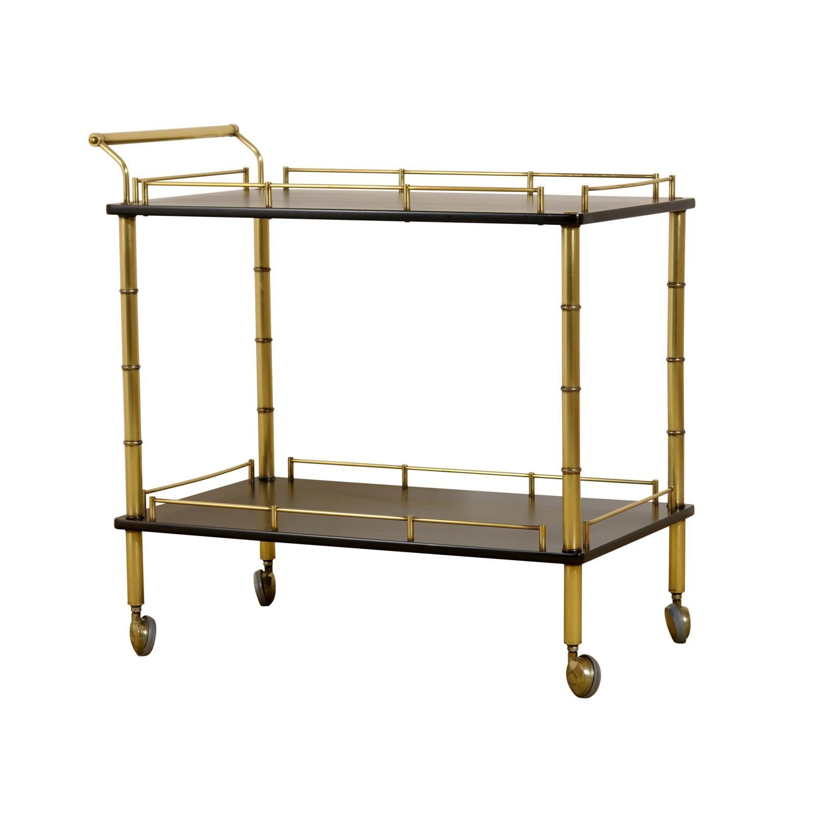 Restored Maxwell Phillips Bar Cart in Brass and Black Lacquer