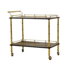 Restored Maxwell Phillips Bar Cart in Brass and Black Lacquer