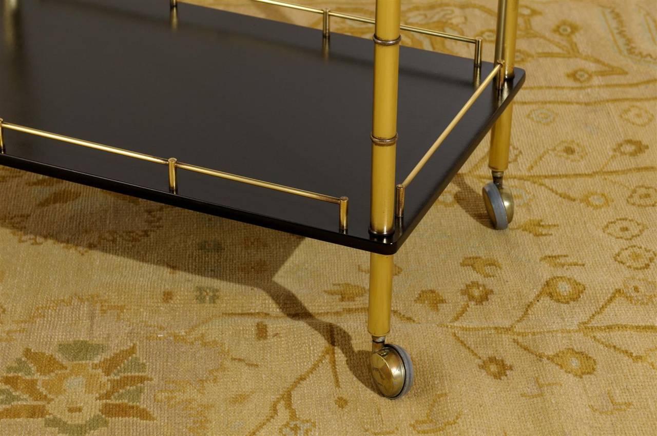 Mid-Century Modern Restored Maxwell Phillips Bar Cart in Brass and Black Lacquer