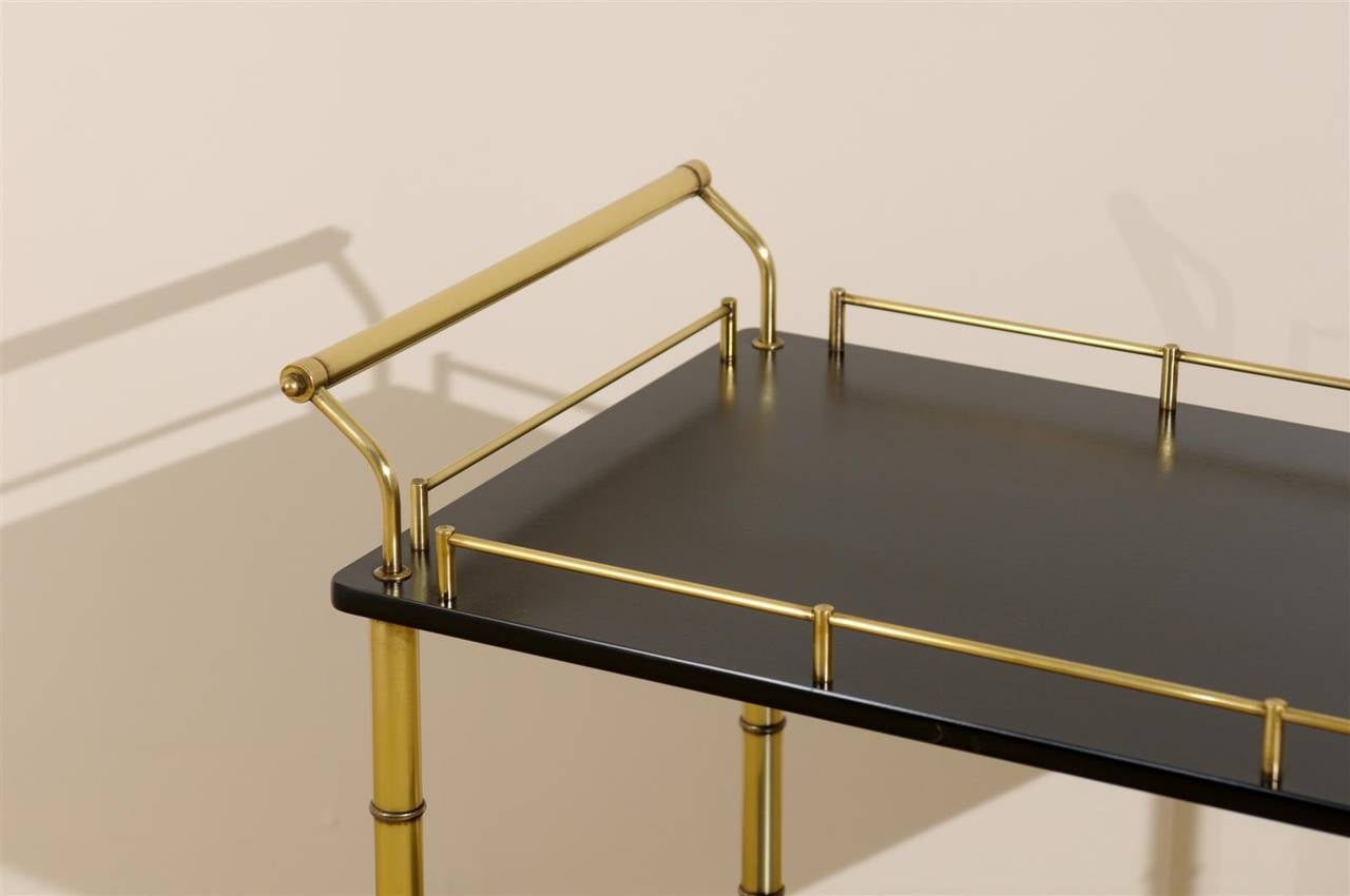 American Restored Maxwell Phillips Bar Cart in Brass and Black Lacquer