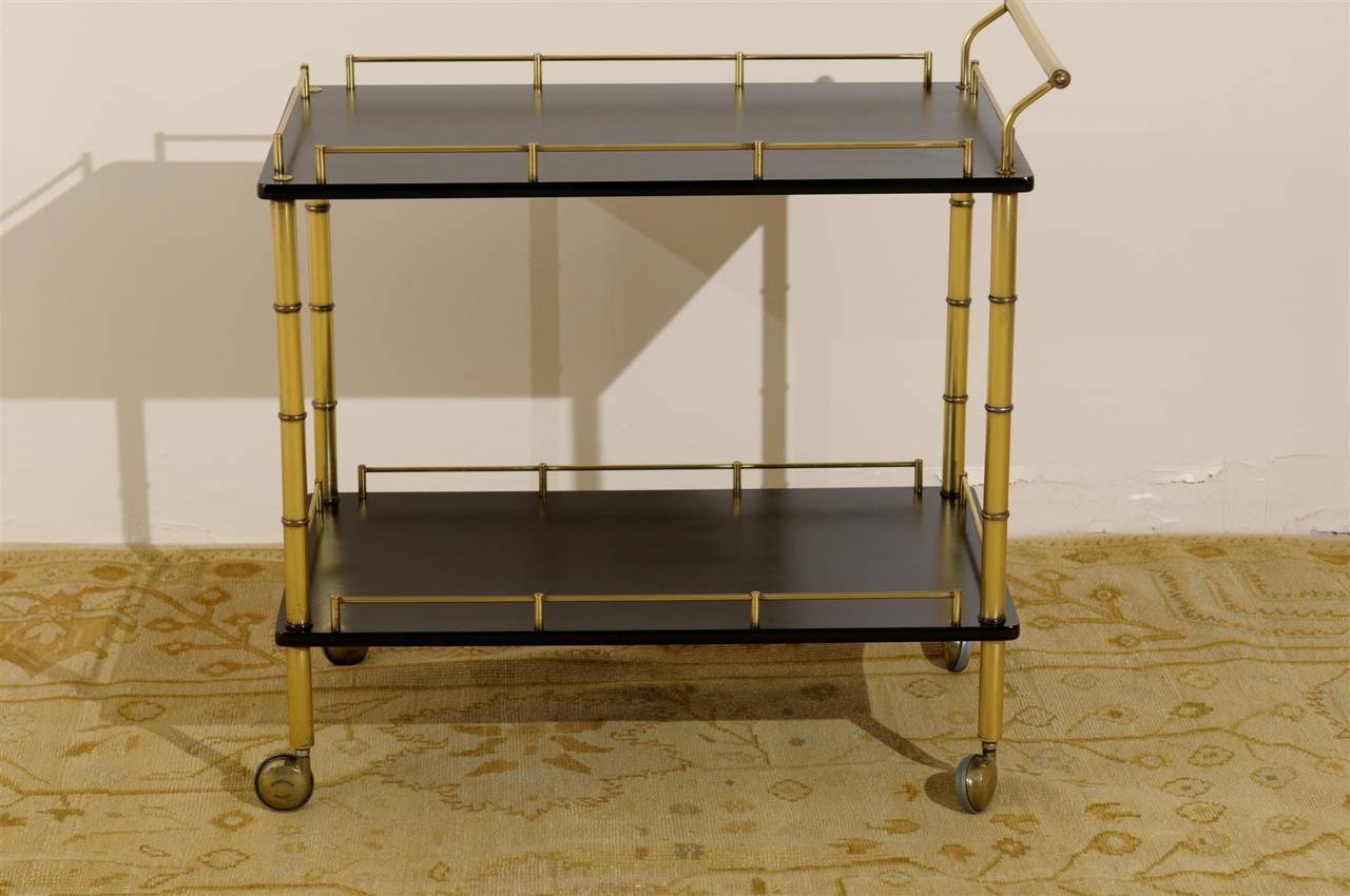 Restored Maxwell Phillips Bar Cart in Brass and Black Lacquer 1