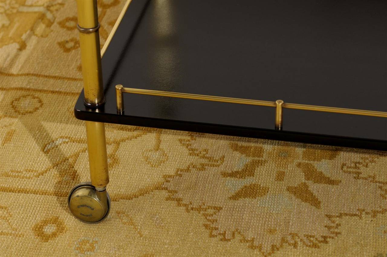 Late 20th Century Restored Maxwell Phillips Bar Cart in Brass and Black Lacquer