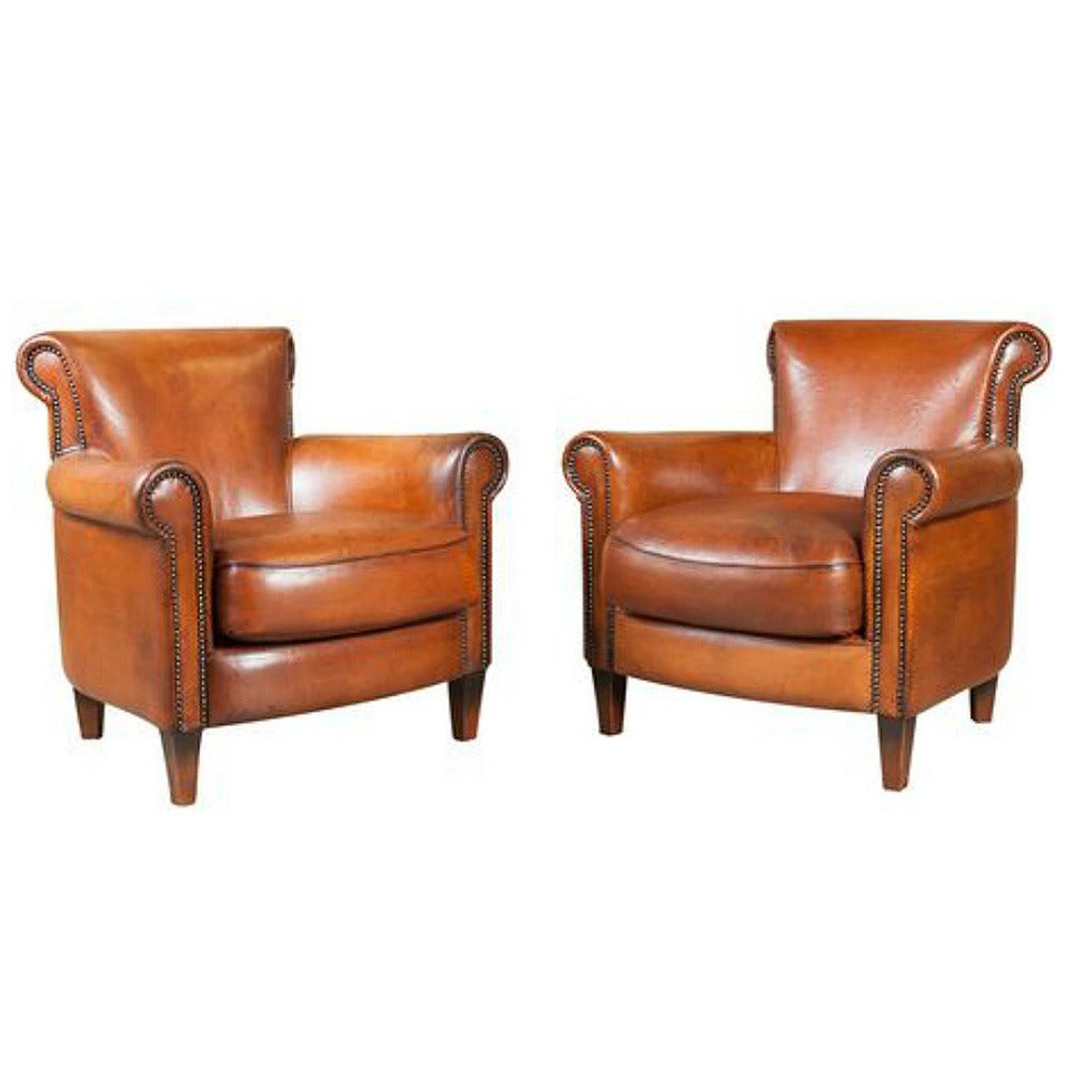 Pair of French Art Deco Leather Club Chairs