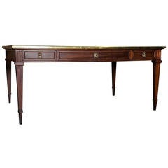 Grand French Louis XVI Style Walnut and Brass Partner's Desk