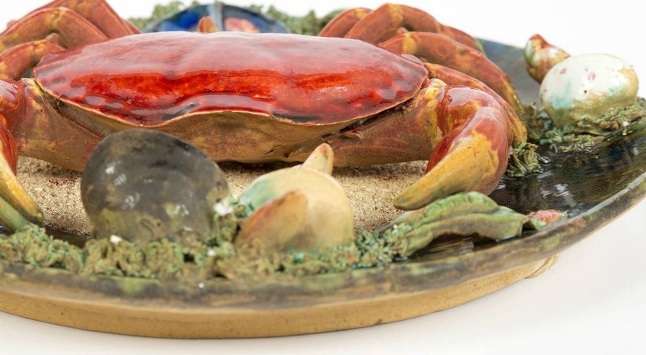 Portuguese Palissy Style Majolica Trompe-l'oeil Crab Plate