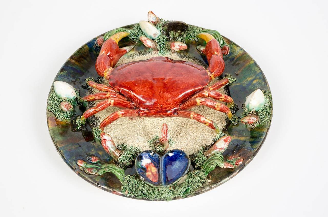Ceramic Palissy Style Majolica Trompe-l'oeil Crab Plate