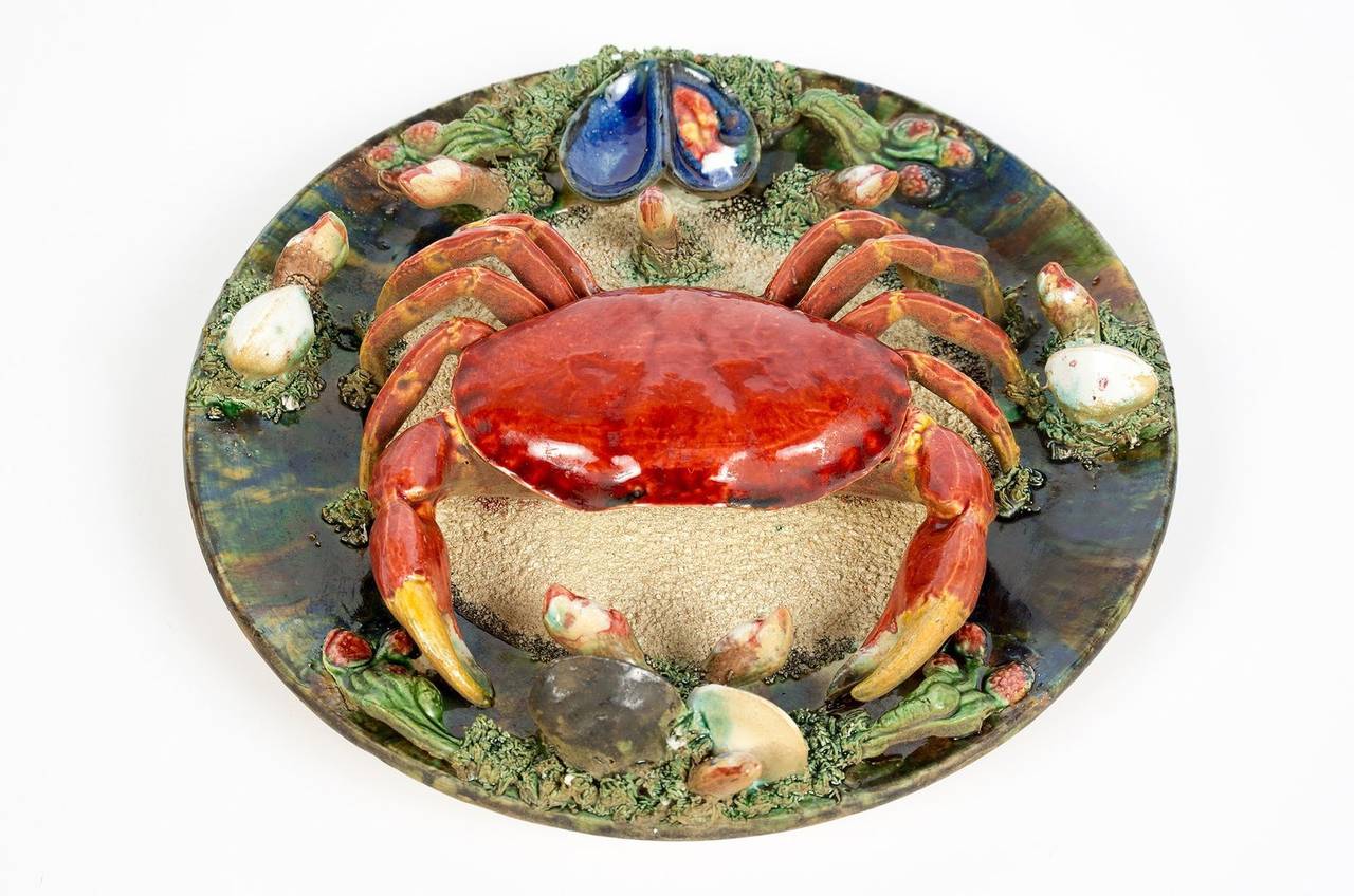 20th Century Palissy Style Majolica Trompe-l'oeil Crab Plate