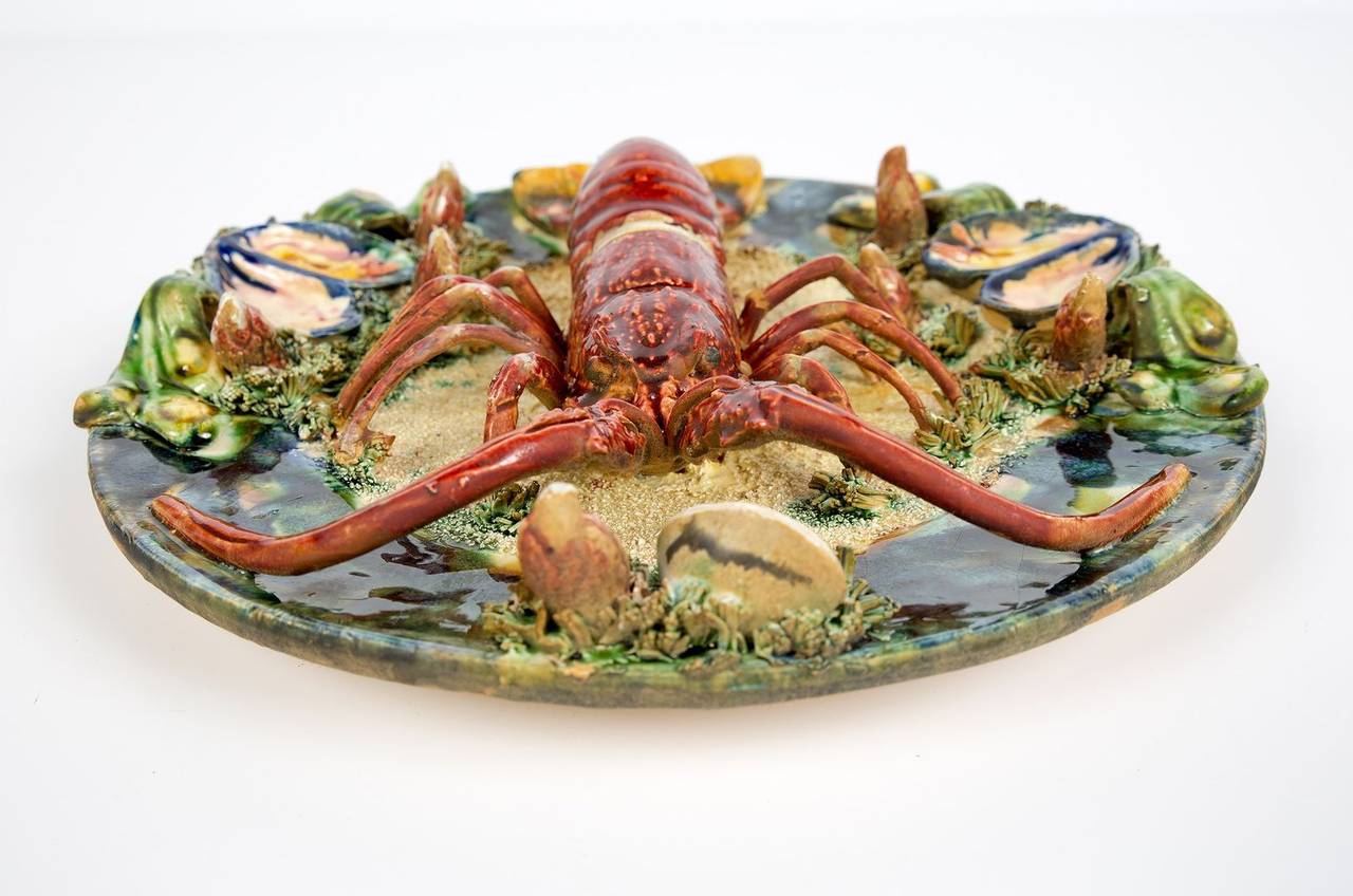 Portuguese Palissy Style Majolica Trompe-l'oeil Spiny Lobster Plate