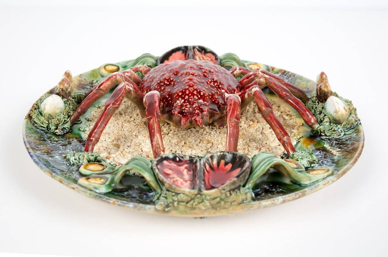 Portuguese Palissy Style Majolica Trompe-l'oeil Spider Crab Plate