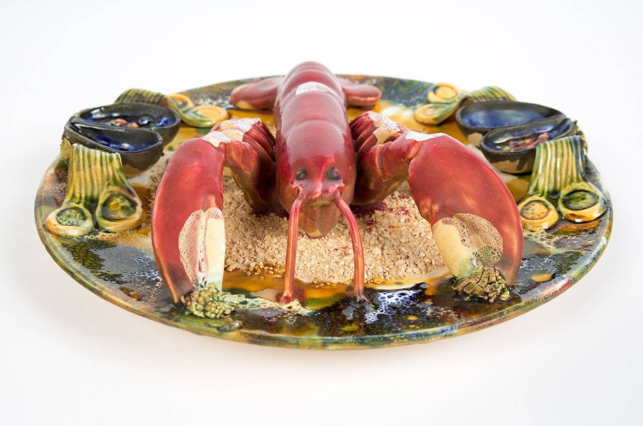 Glazed Palissy Style Majolica Trompe-l'oeil Homard Lobster Plate