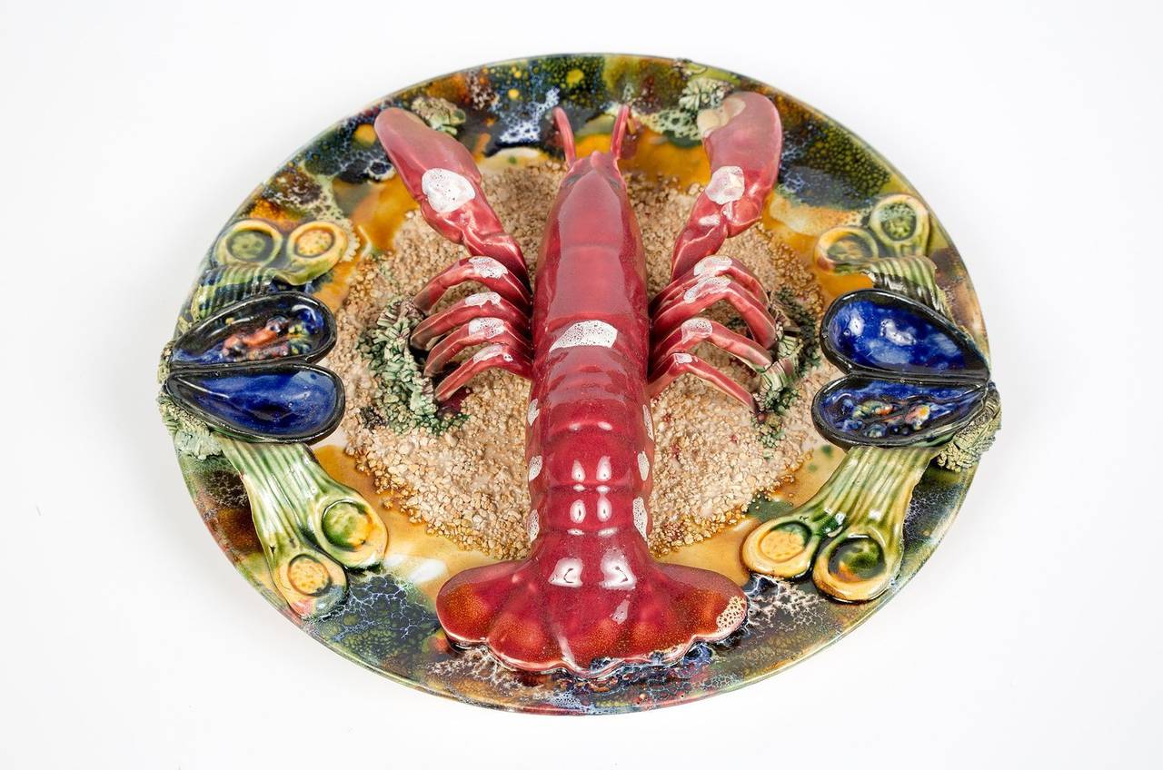 20th Century Palissy Style Majolica Trompe-l'oeil Homard Lobster Plate