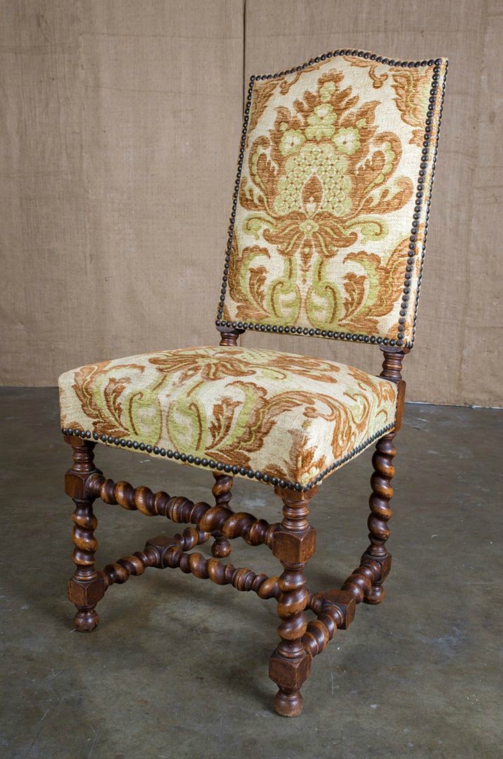 Set of 12 Louis XIII Barley Twist Dining Chairs In Good Condition In Birmingham, AL
