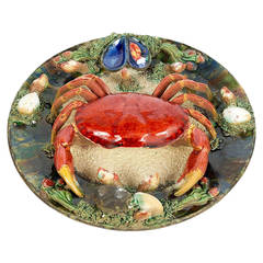 Palissy Style Majolica Trompe-l'oeil Crab Plate