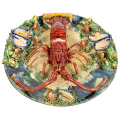 Palissy Style Majolica Trompe-l'oeil Spiny Lobster Plate