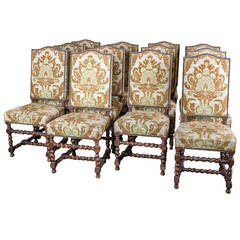 Set of 12 Louis XIII Barley Twist Dining Chairs