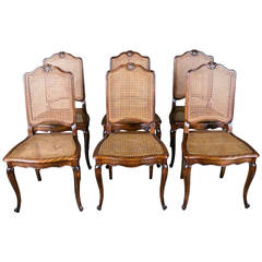 Antique Set of 6 French Louis XV Style Cane Dining Chairs