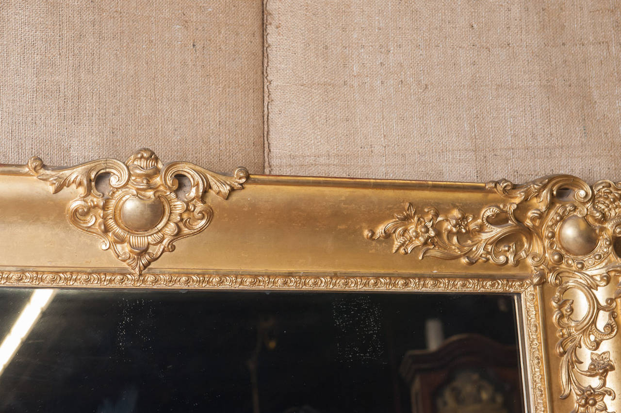 Gilt French Baroque Grand Scale Gold Leaf Mirror (72