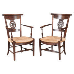 Antique Pair of French Country Fireside Armchairs