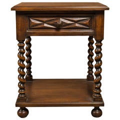 French Louis XIII Style Side Table with Barley Twist Legs