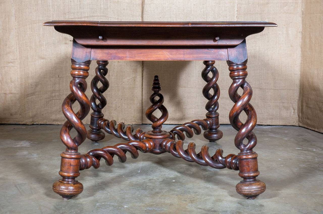 Rare Louis XIII Style Open Barley Twist Writing Table In Excellent Condition In Birmingham, AL