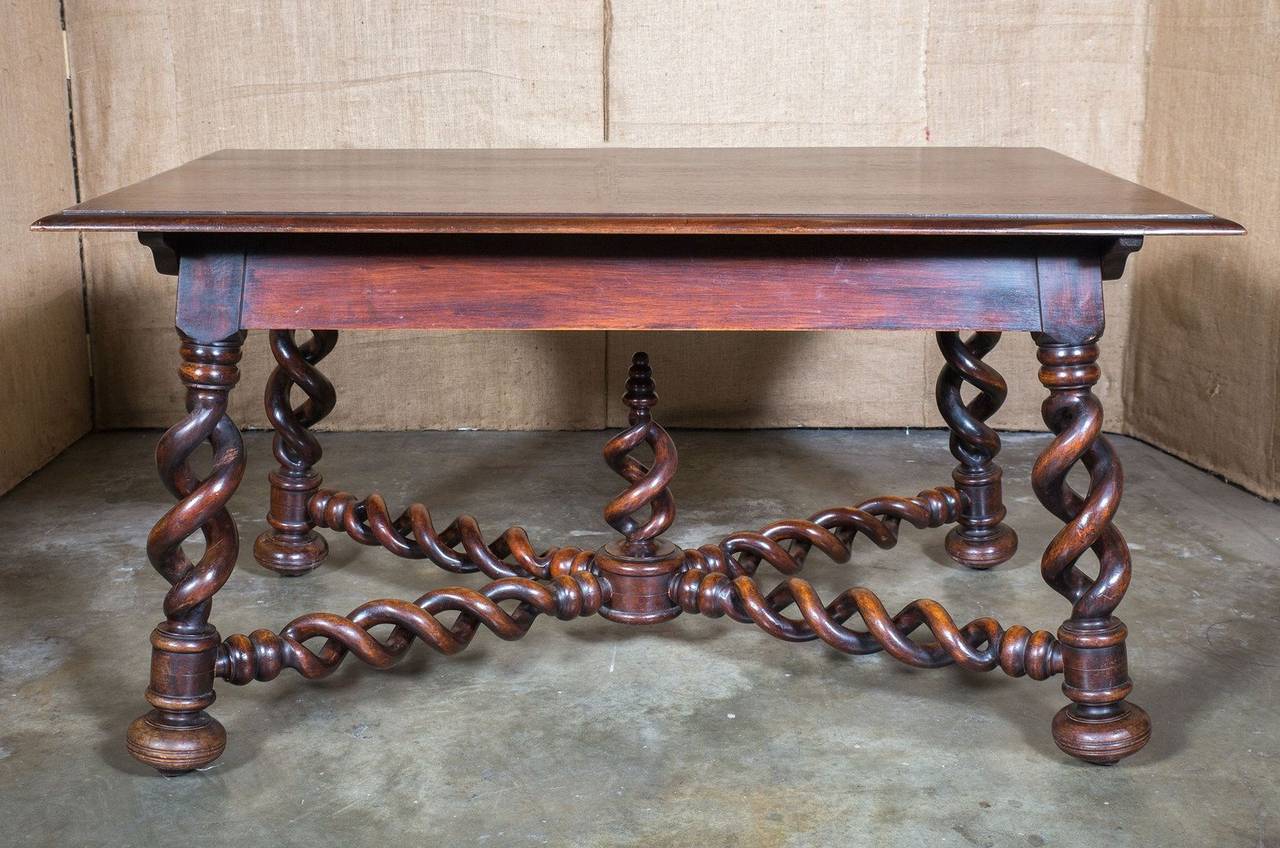 Late 19th Century Rare Louis XIII Style Open Barley Twist Writing Table