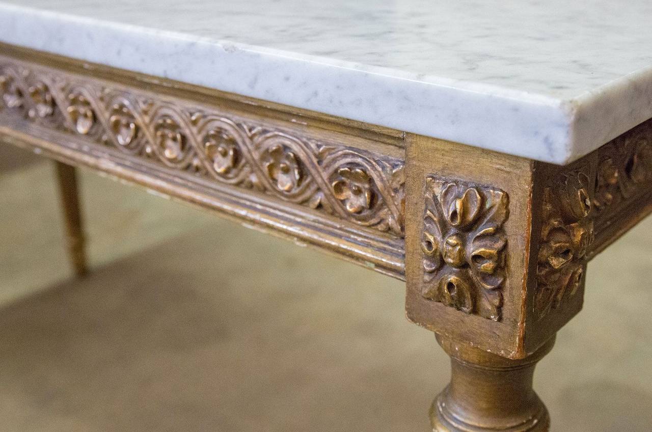 Gilt French Louis XVI Style Gilded Coffee Table with Marble Top