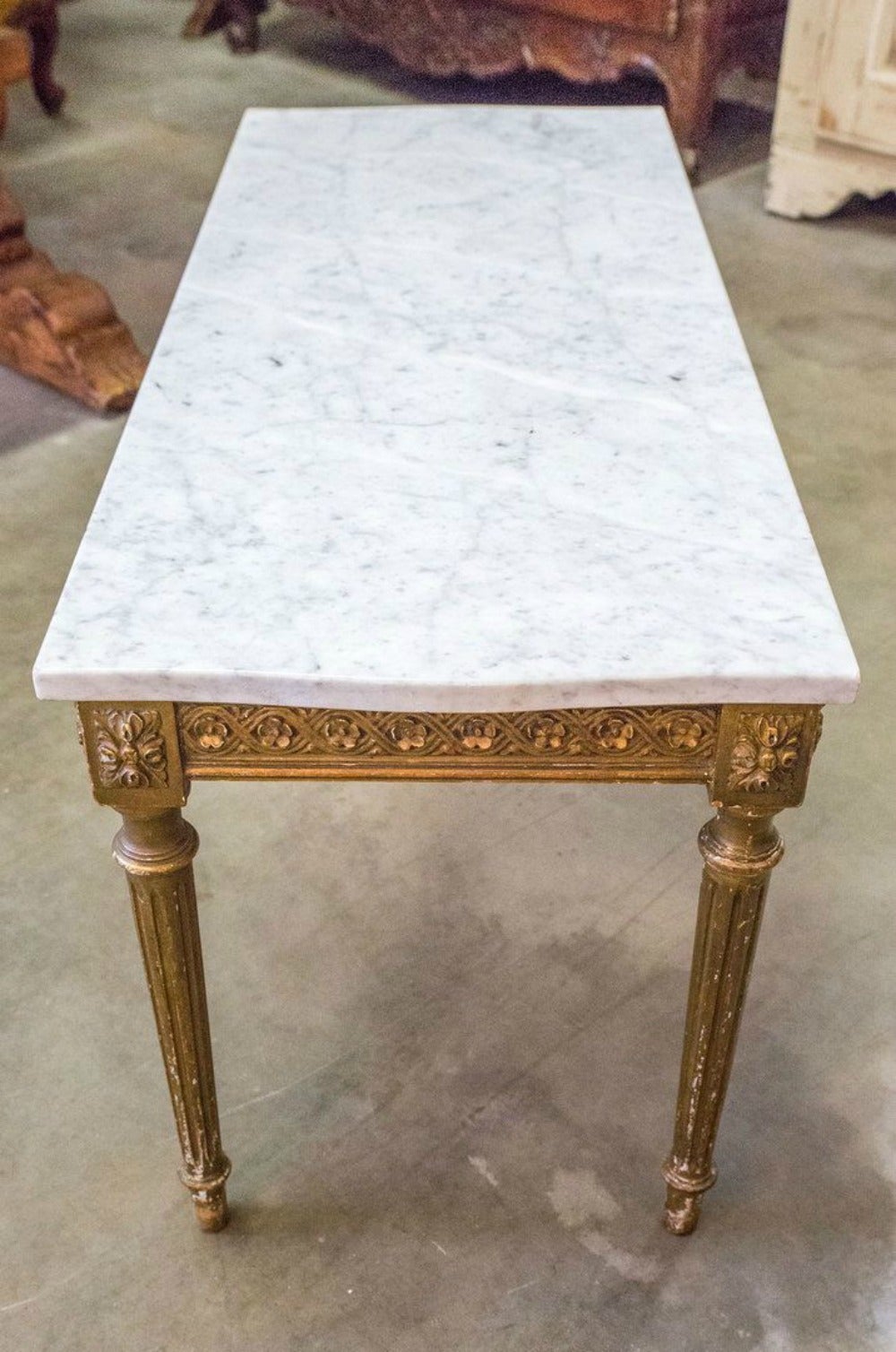 French Louis XVI Style Gilded Coffee Table with Marble Top 1