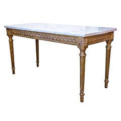 French Louis XVI Style Gilded Coffee Table with Marble Top