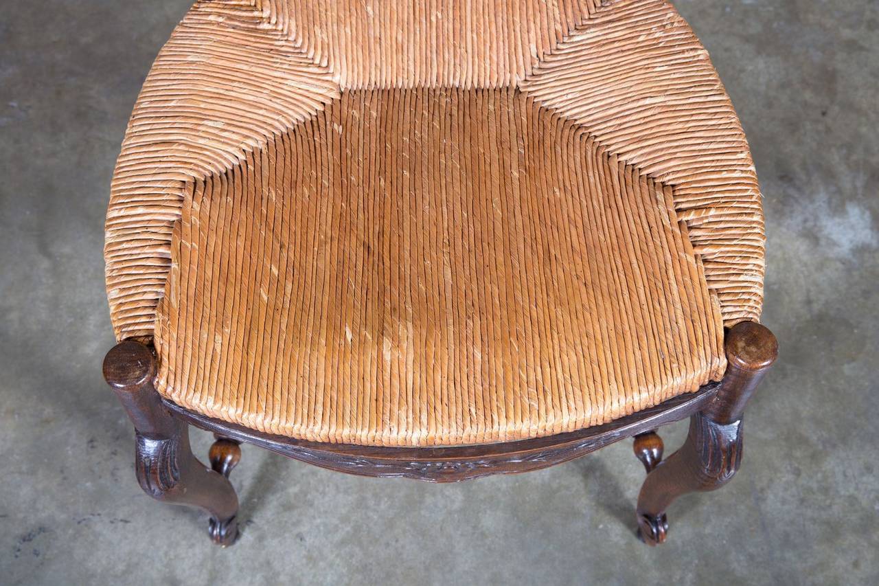 19th Century Set of Eight Country French Antique Provencal Rush Seat Ladder Back Chairs