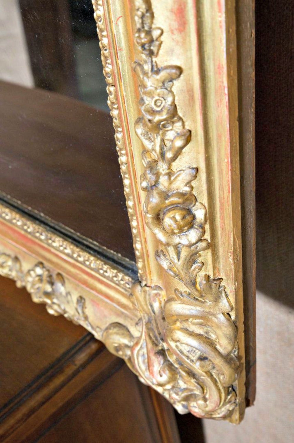 Gesso Grand Louis Philippe Period Giltwood Mirror w/Cartouche (72