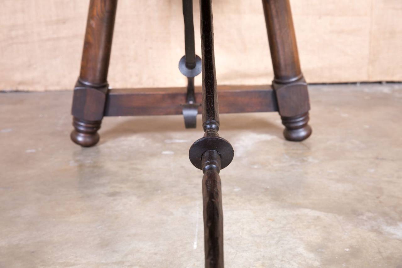 Antique Spanish Trestle Table with iron Stretcher 1