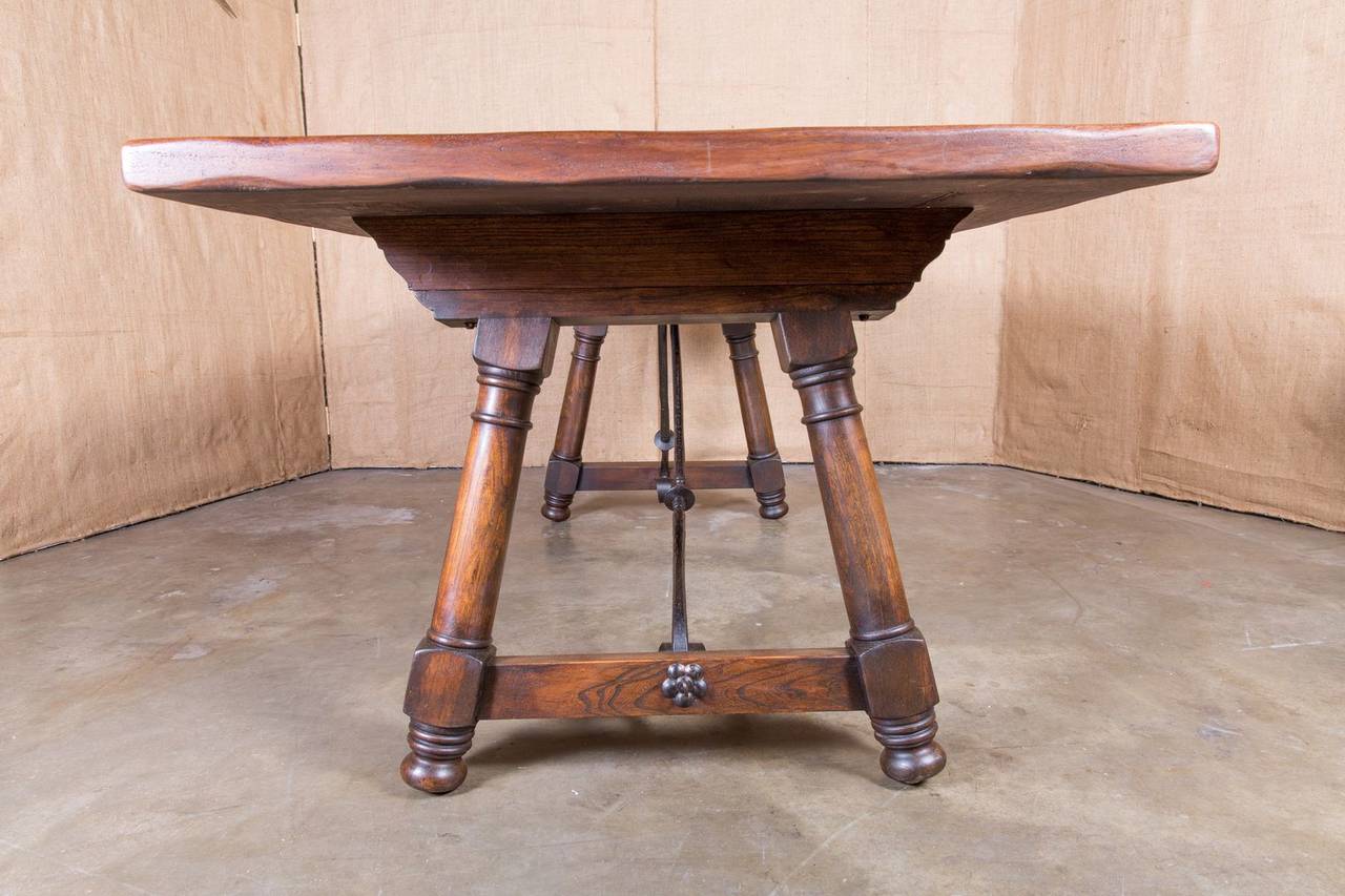 Antique Spanish Trestle Table with iron Stretcher In Excellent Condition In Birmingham, AL