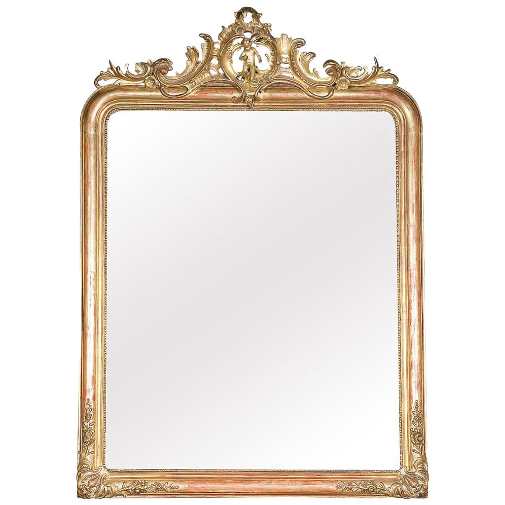 Grand Louis Philippe Period Giltwood Mirror w/Cartouche (72"h x 51.5"w)