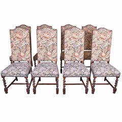 Antique Set of Eight French Louis XIII Style Barley Twist Dining Chairs