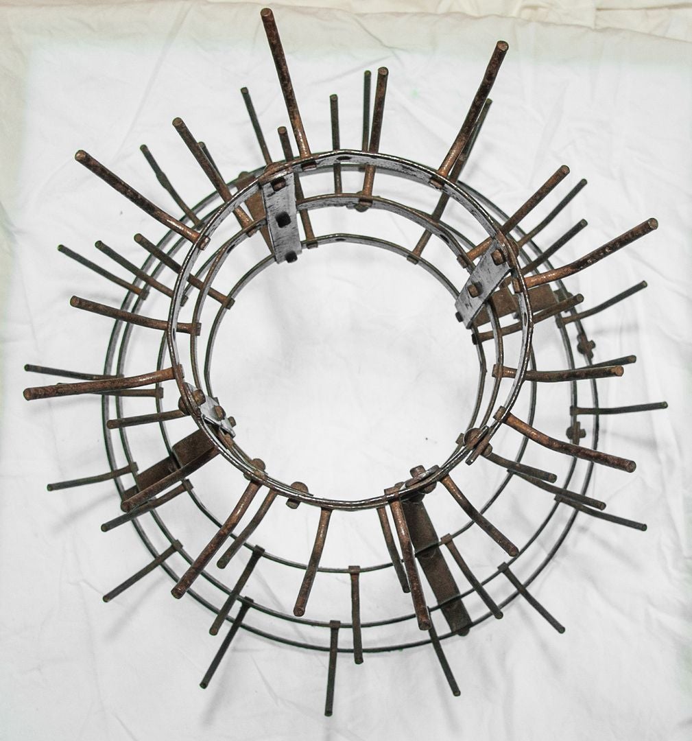 Classic French wine bottle drying rack. Made of galvanized iron. Five tiers which hold 52 bottles. Provides a stylish option for storage or display in a kitchen, store or restaurant. Original RIGIDEX MADE IN FRANCE label. Wonderful aged patina.