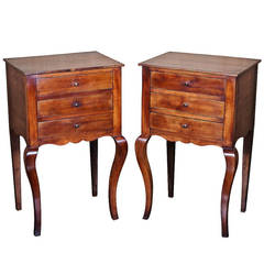 Antique Pair of Cherrywood French Provincial Louis XV Style Side Tables