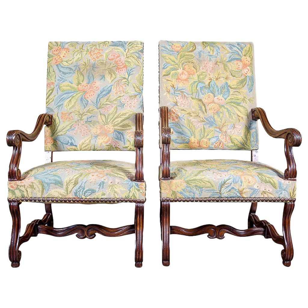Pair of Louis XIII Style Os de Mouton Fauteuils or Throne Chairs