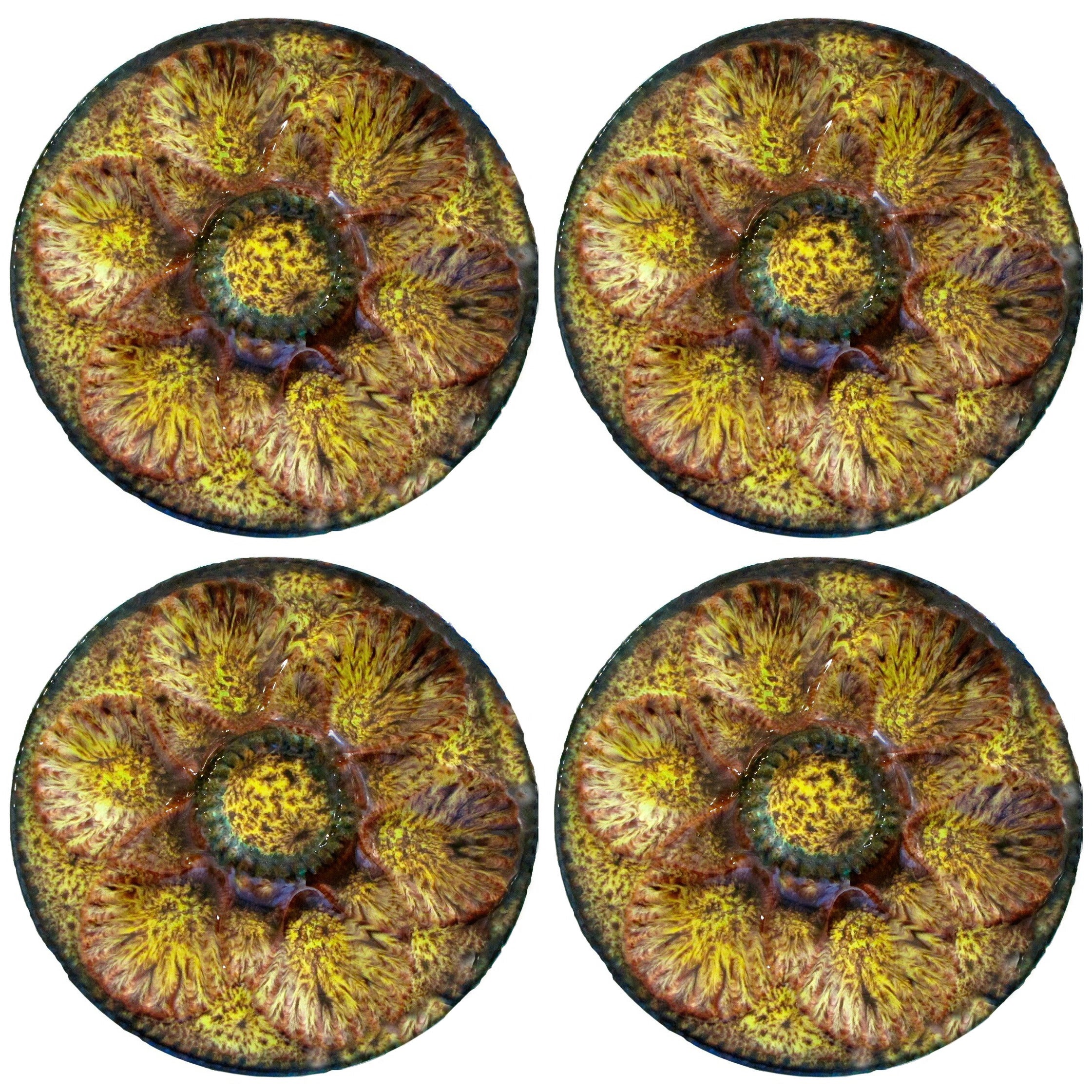 Set of Four Majolica Oyster Plates by Maurius Giuge, Vallauris