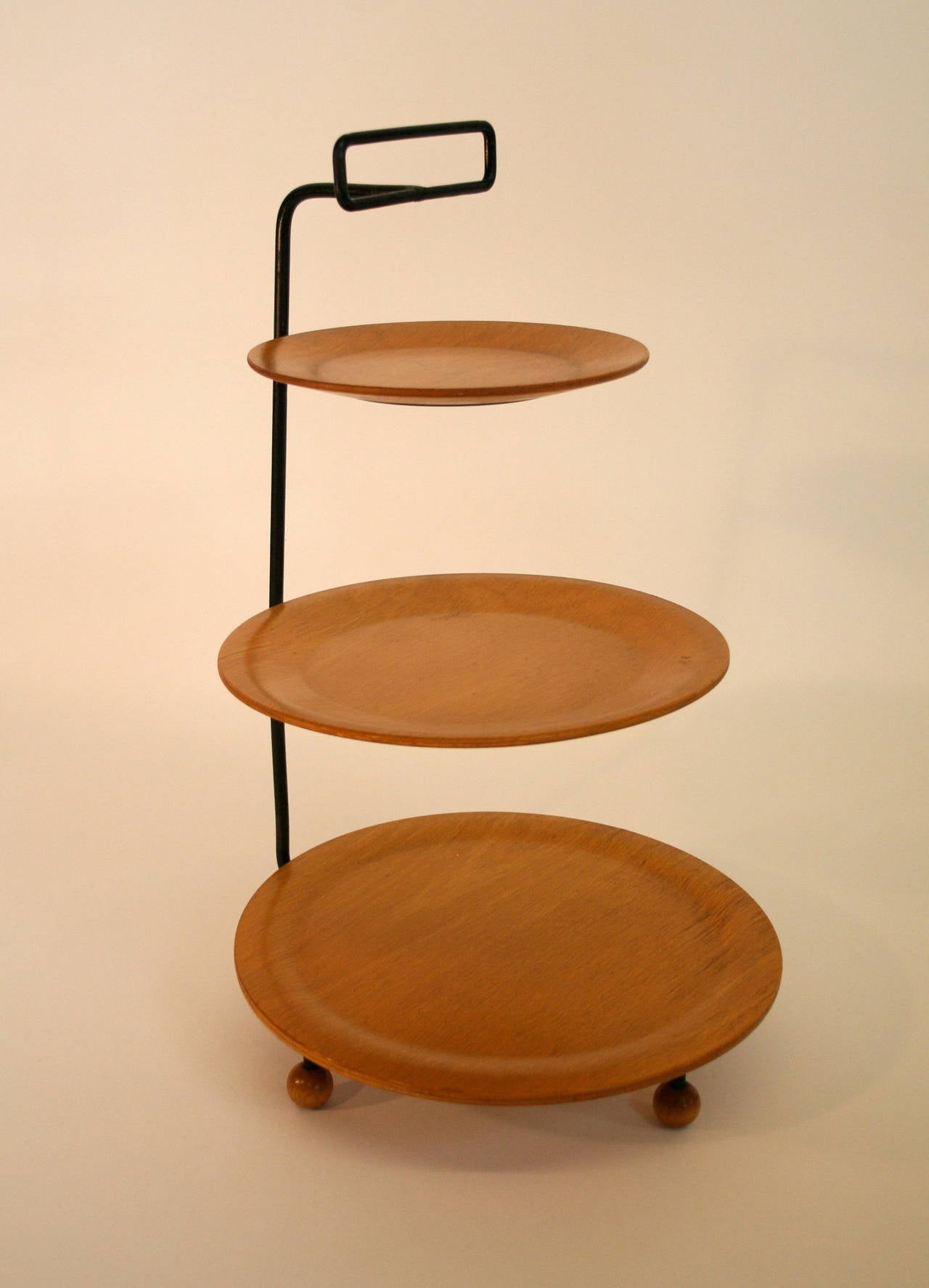 Wood and Wrought Iron Three Tier Serving Tray by Tony Paul.  Circa 1950's.