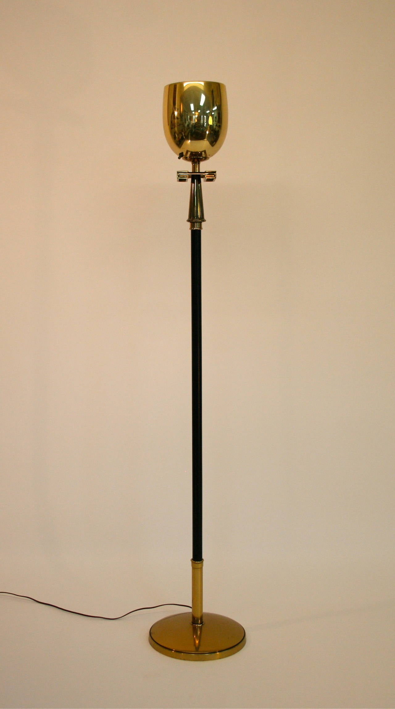 Brass Greek Key Floor Lamp by Stiffel.  Turns on/off by pulling down on the lamp shaft.  Circa 1950's.