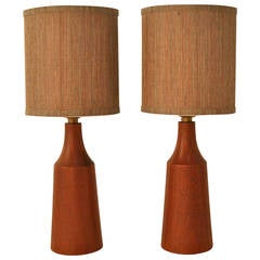 Pair of Petite Danish Modern Teak Lamps